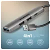 USB šakotuvas AXAGON HUE-STA — 4 prievadų aliuminė juosta, 1× USB-A 5Gbps + 2× USB-A ir 1× USB-C 480Mbps, USB-A šeimininkas, pilka