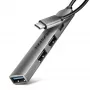 USB centrinis įrenginys AXAGON HUE-STC, 4 prievadų aliumininis strypas, 1x USB-A 5Gbps + 2x USB-A ir 1x USB-C 480Mbps, USB-C šeimininkas, 12 cm kabelis, pilka spalva