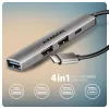 USB centrinis įrenginys AXAGON HUE-STC, 4 prievadų aliumininis strypas, 1x USB-A 5Gbps + 2x USB-A ir 1x USB-C 480Mbps, USB-C šeimininkas, 12 cm kabelis, pilka spalva