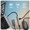 USB centrinis įrenginys AXAGON HUE-STC, 4 prievadų aliumininis strypas, 1x USB-A 5Gbps + 2x USB-A ir 1x USB-C 480Mbps, USB-C šeimininkas, 12 cm kabelis, pilka spalva