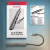 USB centrinis įrenginys AXAGON HUE-STC, 4 prievadų aliumininis strypas, 1x USB-A 5Gbps + 2x USB-A ir 1x USB-C 480Mbps, USB-C šeimininkas, 12 cm kabelis, pilka spalva