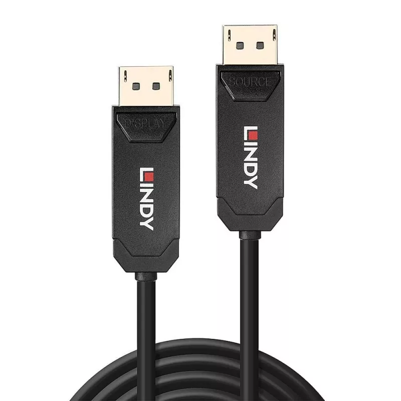 Lindy 10m šviesolaidinis hibridinis DP 2.0 UHBR10 kabelis, 10 m, DisplayPort, DisplayPort, kištukas, kištukas, 7680 x 4320 pikselių