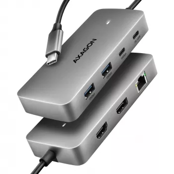 Axagon HMC-CUB83X2 USB 10Gbps šakotuvas, 2x USB-A, USB-C, HDMI ir DP 4K/144Hz, RJ-45, PD 100W