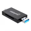 Manhattan USB-A / USB-C kombinuotas kelių kortelių skaitytuvas / rašytuvas, 5 Gbps (USB 3.2 Gen1), vyriškas, microSD ir SD/MMC lizdai, mini formatas, SuperSpeed USB, Windows / Mac, juoda / permatoma, trejų metų garantija