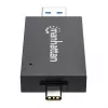 Manhattan USB-A / USB-C kombinuotas kelių kortelių skaitytuvas / rašytuvas, 5 Gbps (USB 3.2 Gen1), vyriškas, microSD ir SD/MMC lizdai, mini formatas, SuperSpeed USB, Windows / Mac, juoda / permatoma, trejų metų garantija