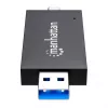Manhattan USB-A / USB-C kombinuotas kelių kortelių skaitytuvas / rašytuvas, 5 Gbps (USB 3.2 Gen1), vyriškas, microSD ir SD/MMC lizdai, mini formatas, SuperSpeed USB, Windows / Mac, juoda / permatoma, trejų metų garantija