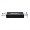 Manhattan USB-A / USB-C kombinuotas kelių kortelių skaitytuvas / rašytuvas, 5 Gbps (USB 3.2 Gen1), vyriškas, microSD ir SD/MMC lizdai, mini formatas, SuperSpeed USB, Windows / Mac, juoda / permatoma, trejų metų garantija