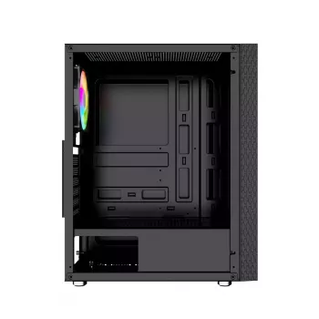 PC korpusas GEMBIRD Fornax 2500 Midi Tower juodas — ATX/ITX, grūdintas stiklas, RGB, 3x120mm priekyje, 2x2,5 colio vietos