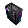 PC korpusas GEMBIRD Fornax 2500 Midi Tower juodas — ATX/ITX, grūdintas stiklas, RGB, 3x120mm priekyje, 2x2,5 colio vietos
