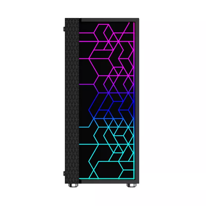 PC korpusas GEMBIRD Fornax 2500 Midi Tower juodas — ATX/ITX, grūdintas stiklas, RGB, 3x120mm priekyje, 2x2,5 colio vietos