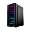 PC korpusas GEMBIRD Fornax 2500 Midi Tower juodas — ATX/ITX, grūdintas stiklas, RGB, 3x120mm priekyje, 2x2,5 colio vietos