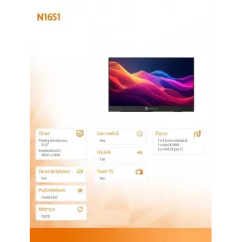 Monitorius Neovo N1651 15,6 colių OLED 4K USB-C mHDMI 400 nitų