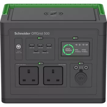 APC SE OffGrid Portable Power Station 500 - nešiojama elektrinė stotelė, Li-Ion baterija, LCD ekranas, 2x UK lizdai, 3x USB-A, 2x USB-C, 3x 12V, belaidis įkroviklis