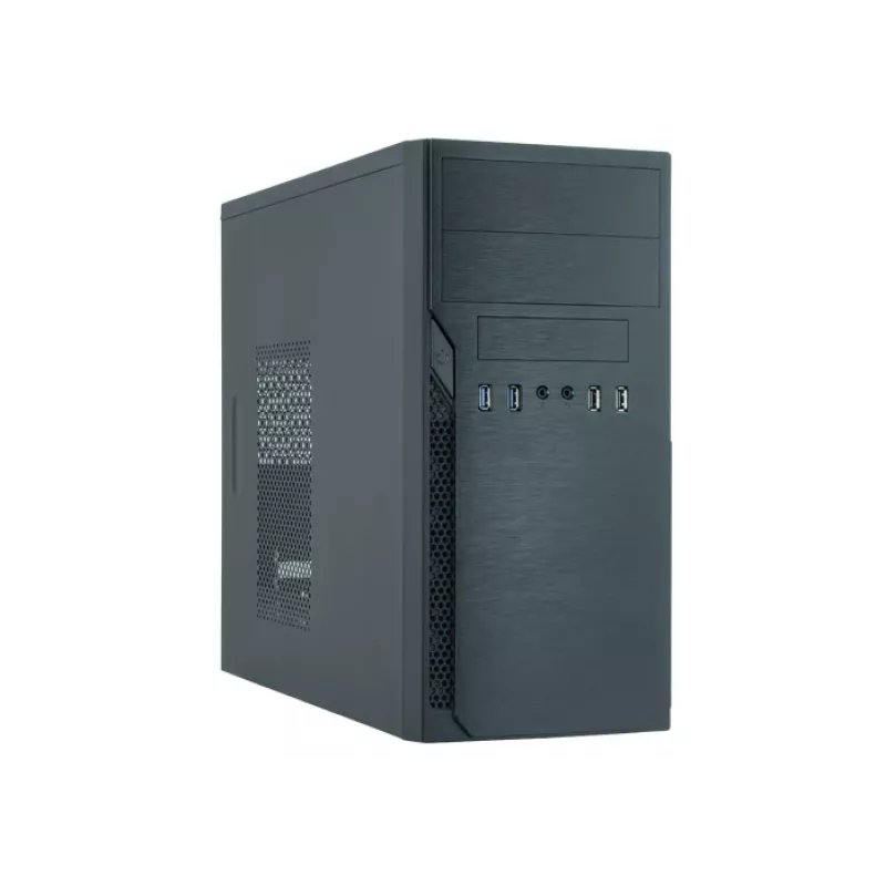 PC korpusas CHIEFTEC ATX Mini-Tower Alu Brossé SECC juodas — Micro ATX, 2×3,5 colio lizdai, 2×5,25 colio lizdai, USB 2.0 + 2×USB 3.2 Gen1