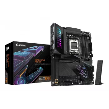 GIGABYTE X870E AORUS PRO X3D ATX pagrindinė plokštė – AMD Socket AM5, 18+2+2 VRM, DDR5 iki 9000 Hz (OC), 2×PCIe5 + 2×PCIe4, Wi‑Fi 7, 5GbE, USB4