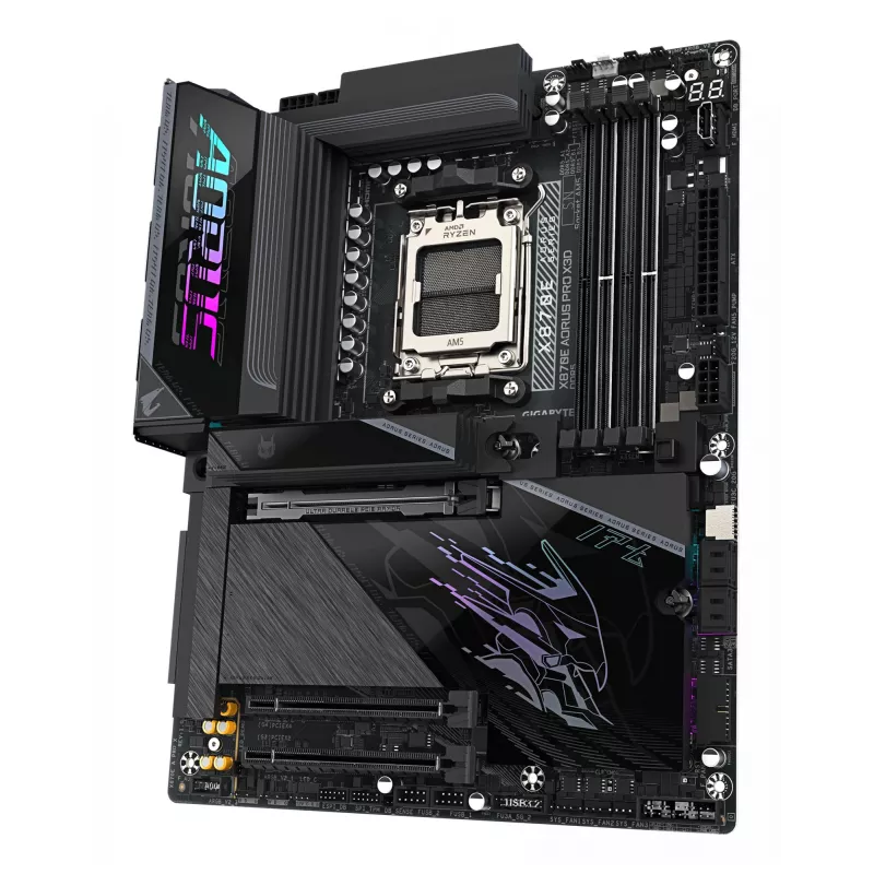 GIGABYTE X870E AORUS PRO X3D ATX pagrindinė plokštė – AMD Socket AM5, 18+2+2 VRM, DDR5 iki 9000 Hz (OC), 2×PCIe5 + 2×PCIe4, Wi‑Fi 7, 5GbE, USB4