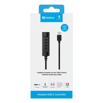Sandberg Headset USB-C valdiklis, 1,5 m, juodas