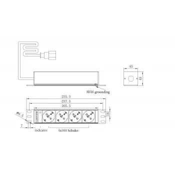 Rack PDU Lanview LVR-2MSCH-SCH-C13-4 – 1U, 10 colių maitinimo skirstytuvas su 4 Schuko lizdais