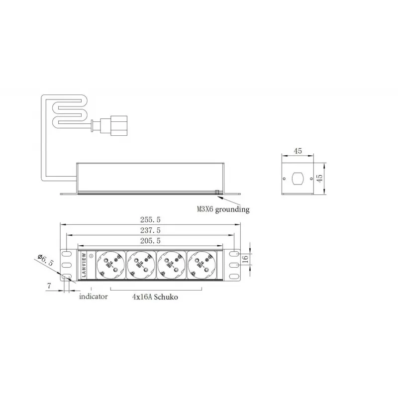 Rack PDU Lanview LVR-2MSCH-SCH-C13-4 – 1U, 10 colių maitinimo skirstytuvas su 4 Schuko lizdais