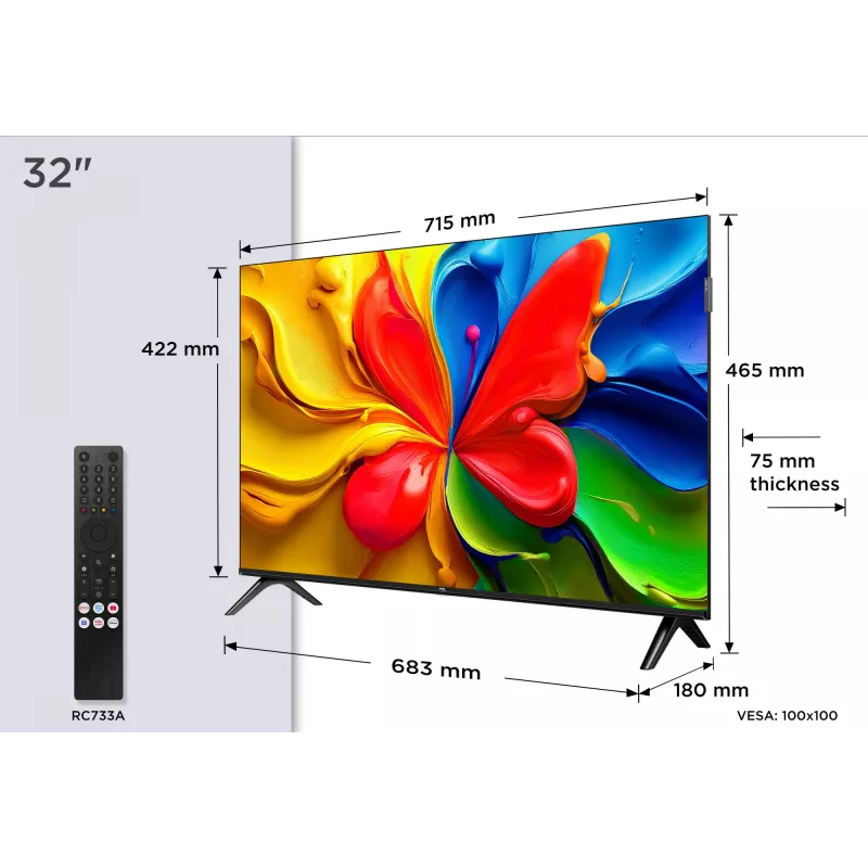 TCL 32V4C QLED televizorius 32 colių (81,3 cm) HD 1366×768 Wi-Fi Ethernet Juodas