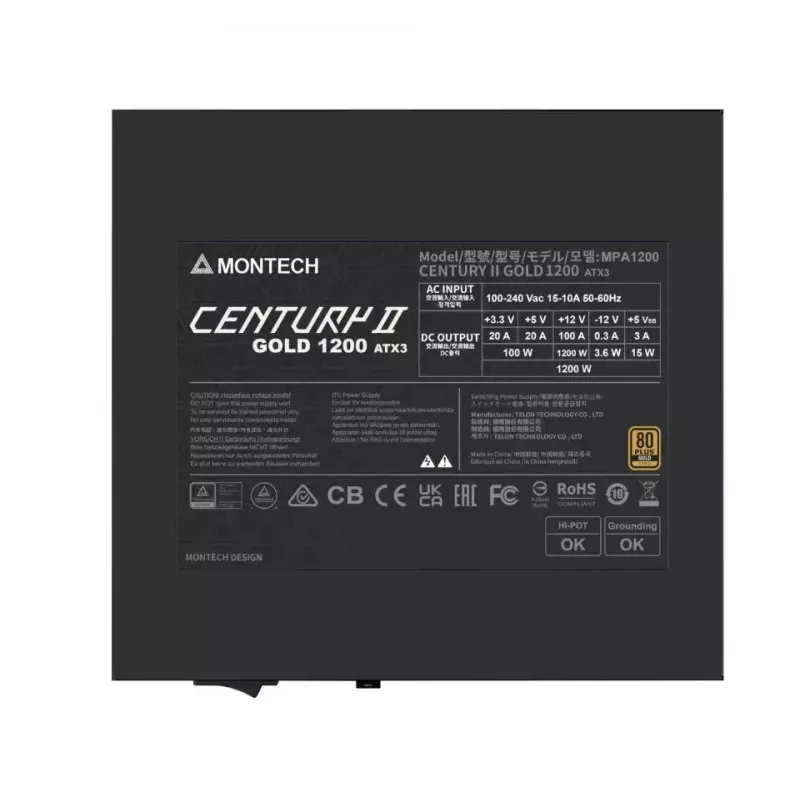 Maitinimo blokas MONTECH CENTURY II 1200W ATX 3.1, sidabrinis
