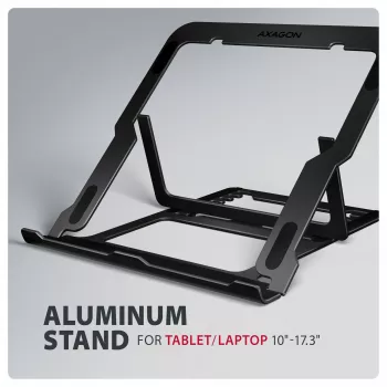 Stovas nešiojamam kompiuteriui Axagon STND-LAB aliumininis, 10 inch–17,3 inch, aštuoni aukščio ir kampo reguliavimai, juodas