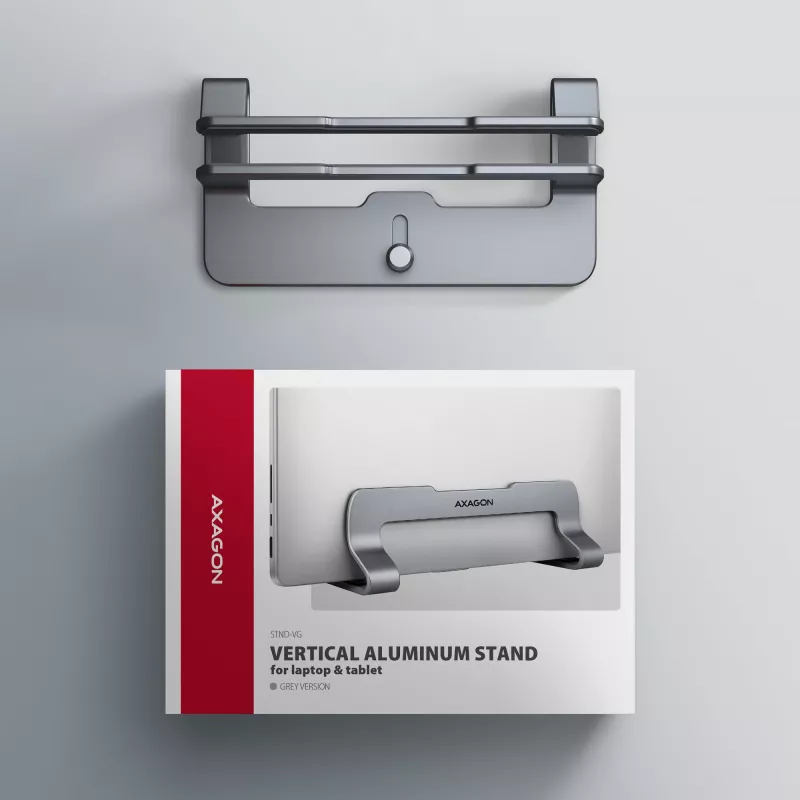 Vertikalus stovas nešiojamam kompiuteriui Axagon STND-VG, aliuminis, 10–17,3 col., pilkas