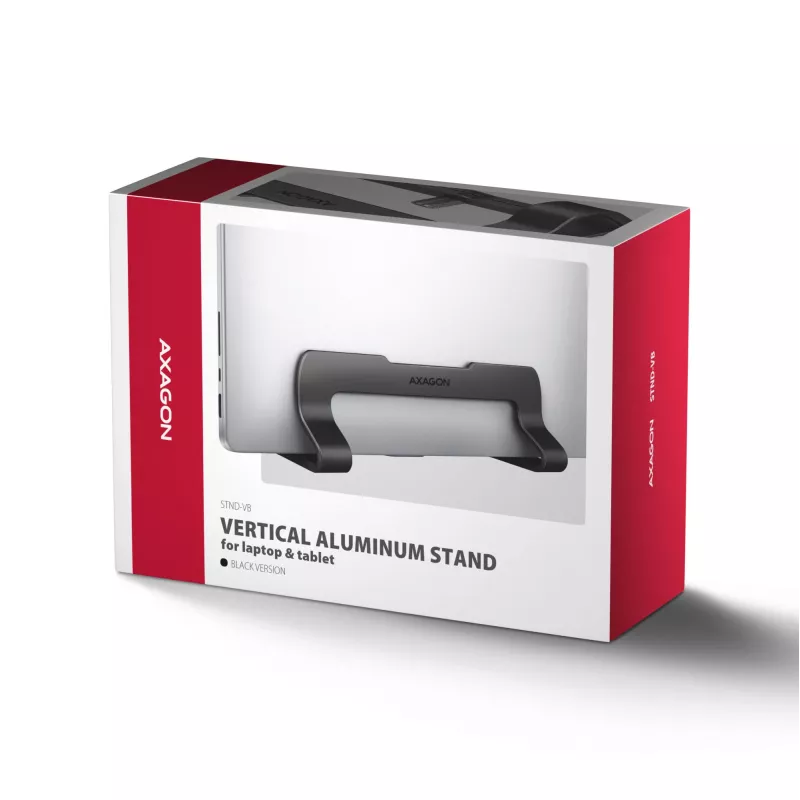 Vertikalus stovas nešiojamam kompiuteriui Axagon STND-VB, aliuminis, 10 inch–17,3 inch, juodas