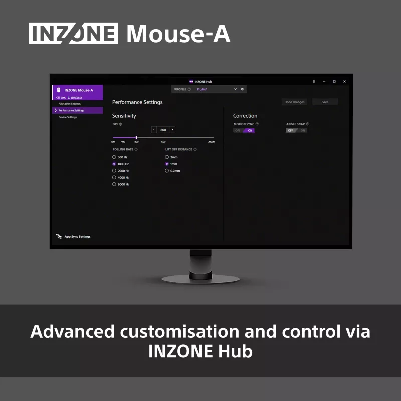 Belaidė žaidimų pelė Sony INZONE Dešinei rankai Optinė RF 30000 DPI, 70G pagreitis, ratukas