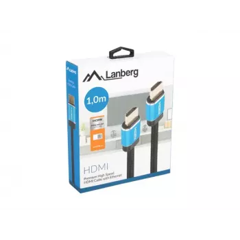 HDMI kabelis LANBERG CA-HDMI-P20CU-0010-BK 1 m, HDMI Type A kištukas–kištukas, HDMI 2.0, 18 Gbit/s, ARC, auksuoti kontaktai, juodas/mėlynas