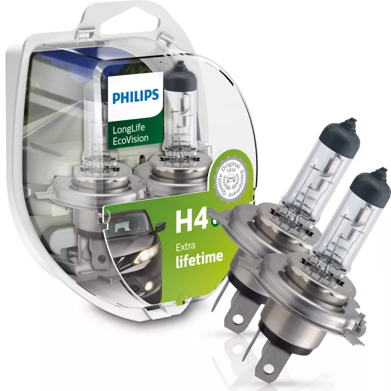 Philips LongLife EcoVision 12342LLECOS2 ilgaamžė lemputė, 60 W, 12 V, H4, 3100 K, 2 vnt.
