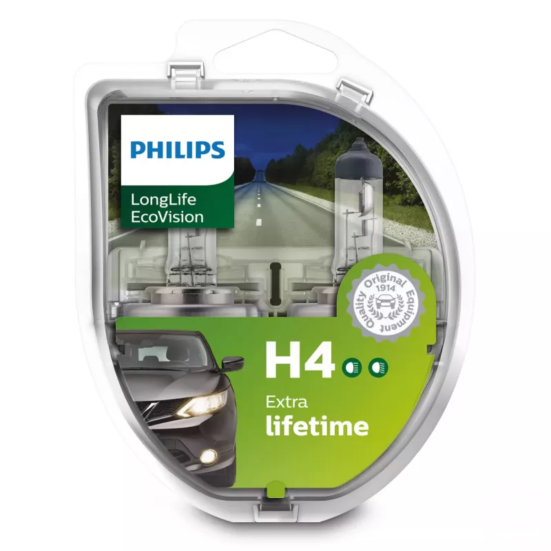 Philips LongLife EcoVision 12342LLECOS2 ilgaamžė lemputė, 60 W, 12 V, H4, 3100 K, 2 vnt.
