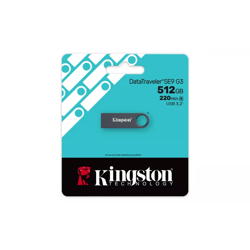 USB atmintukas KINGSTON DataTraveler SE9 G3 512GB — USB Type-A, USB 3.2 Gen 1, 220/100 MB/s, be dangtelio, tamsaus nikelio