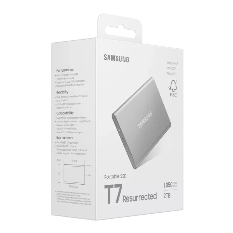 Samsung MU-PD2T0G/WW išorinis kietojo kūno diskas 2 TB USB Type-C 3.2 Gen 2 (3.1 Gen 2) Sidabrinis
