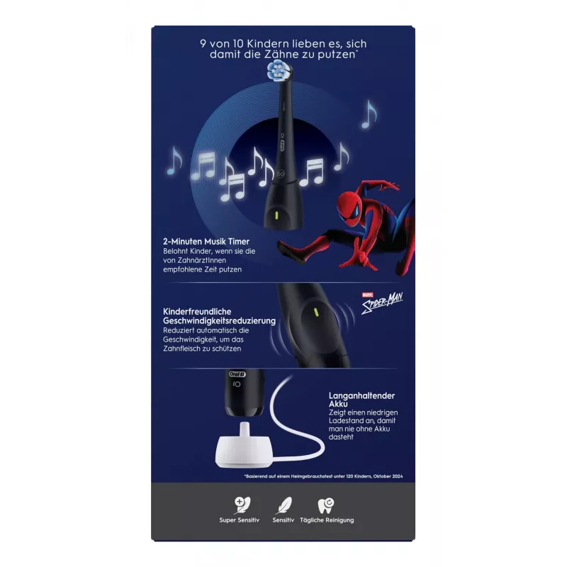Oral-B iO Kids Spiderman vaikiškas besisukantis dantų šepetėlis juodas