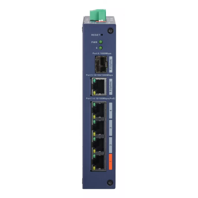 Valdomas sutvirtintas jungiklis DAHUA CHS4106-4ET-60 — 6 prievadų, 4x PoE 10/100, L2, 4,8 Gbit/s, 8000 MAC