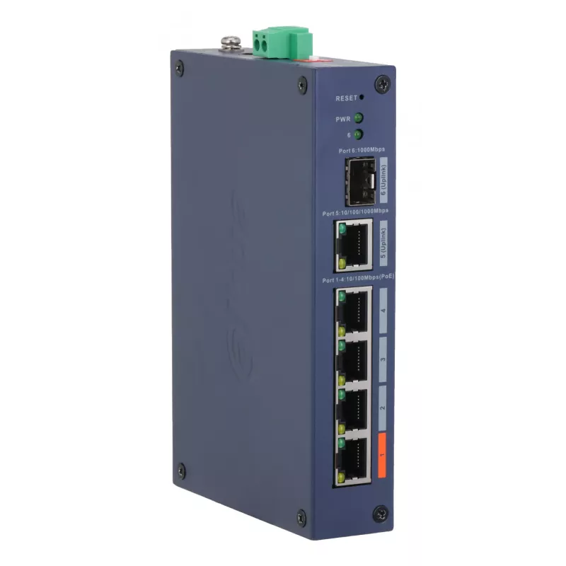 Valdomas sutvirtintas jungiklis DAHUA CHS4106-4ET-60 — 6 prievadų, 4x PoE 10/100, L2, 4,8 Gbit/s, 8000 MAC
