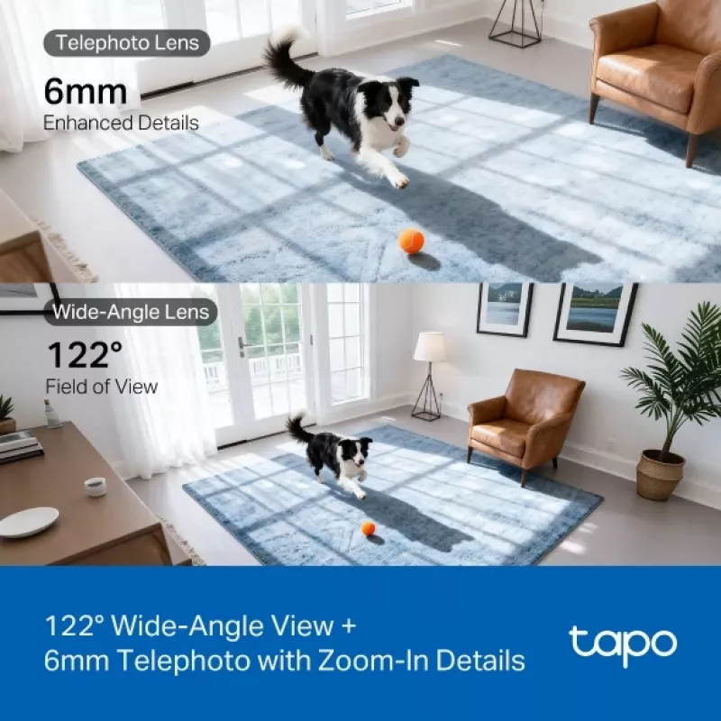 IP vaizdo stebėjimo kamera TP-Link Tapo C245D 2304×1296, 3,1 mm objektyvas, 104,3° horizontalus, lubų/sienos montavimas, belaidė, vidaus, balta