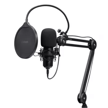 Podcast mikrofonas TRUST GXT 270 Emita II+ – kondensatorinis, USB, laidinis, metalinis korpusas, juodas, 2,5 m kabelis