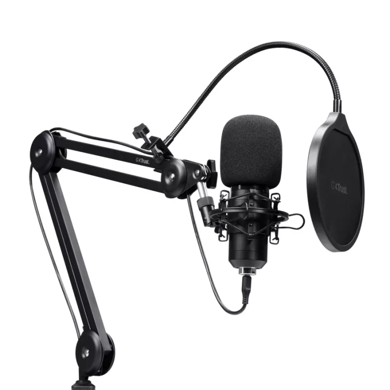 Podcast mikrofonas TRUST GXT 270 Emita II+ – kondensatorinis, USB, laidinis, metalinis korpusas, juodas, 2,5 m kabelis