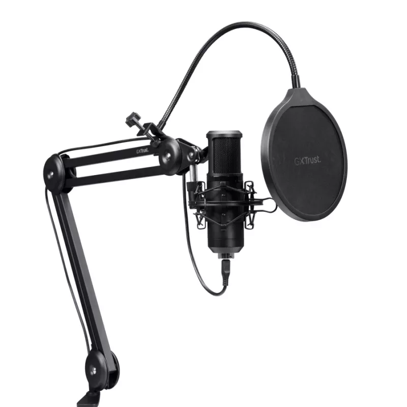 Podcast mikrofonas TRUST GXT 270 Emita II+ – kondensatorinis, USB, laidinis, metalinis korpusas, juodas, 2,5 m kabelis