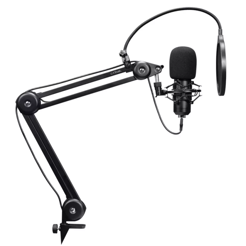 Podcast mikrofonas TRUST GXT 270 Emita II+ – kondensatorinis, USB, laidinis, metalinis korpusas, juodas, 2,5 m kabelis