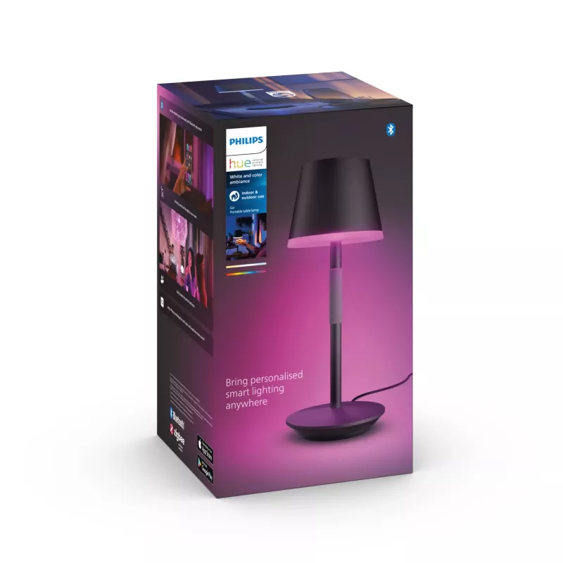 Philips Hue Go nešiojama išmani lempa su Bluetooth ir Zigbee, juoda