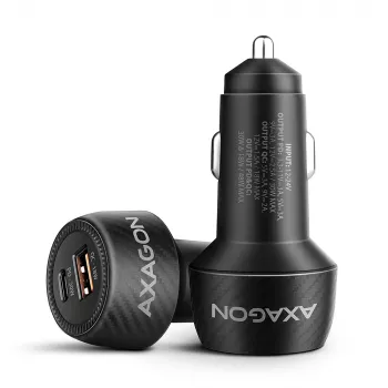Automobilinis įkroviklis AXAGON PWC-PQ48, 48W, USB-C (PD3.0) + USB-A (QC4+), įėjimas 12–24V, juodas