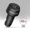 Automobilinis įkroviklis AXAGON PWC-PQ48, 48W, USB-C (PD3.0) + USB-A (QC4+), įėjimas 12–24V, juodas