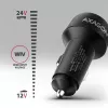Automobilinis įkroviklis AXAGON PWC-PQ48, 48W, USB-C (PD3.0) + USB-A (QC4+), įėjimas 12–24V, juodas