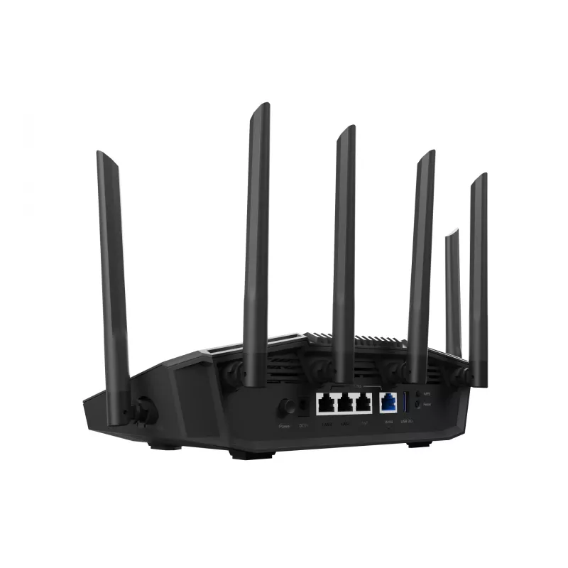 Stalininis maršrutizatorius ASUS RT-BE90U BE9400 AiMesh — Triju juostų Wi‑Fi 7 (2,4/5/6 GHz), 9400 Mbps, 2,5 Gigabit Ethernet, 4× RJ‑45 LAN, USB, juodas