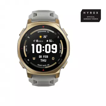 Išmanusis laikrodis Amazfit T-rex 3 Pro 44 mm, 1,32 col. AMOLED 466×466, 16 GB, 64 MB RAM, GPS, Wi‑Fi, atsparus vandeniui 45 m, auksinis korpusas, pilka silikoninė juosta