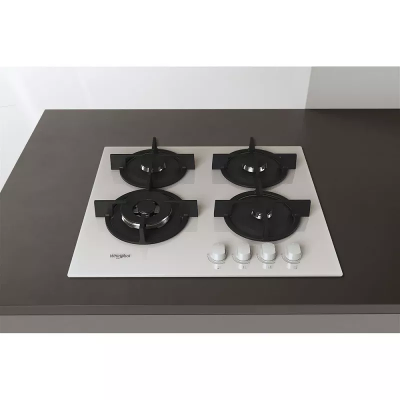 Whirlpool AKT 625/WH įmontuojama dujinė kaitlentė, 60 cm, 4 zonos, juoda/balta