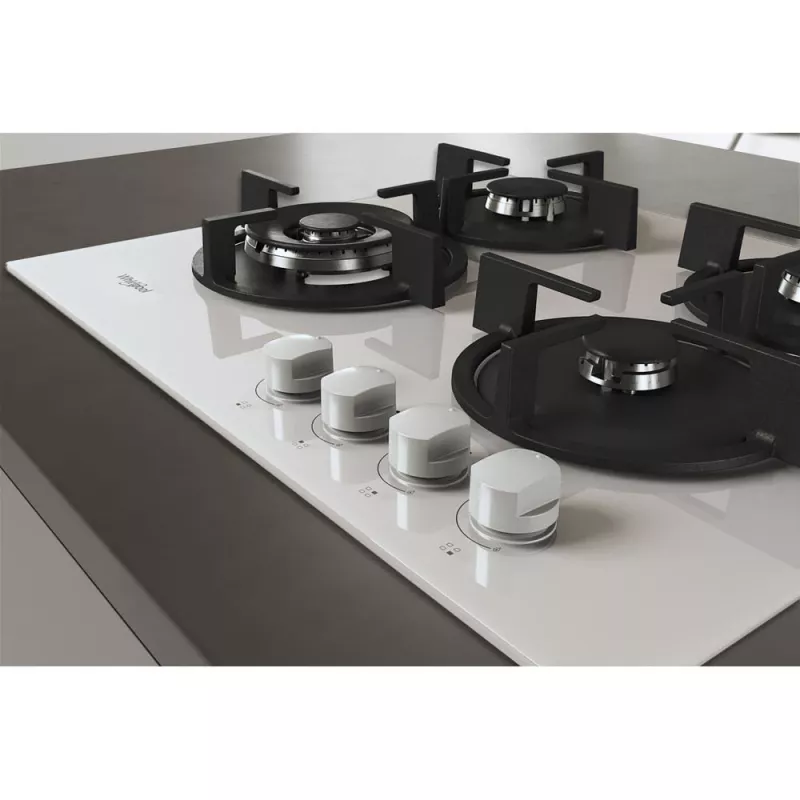 Whirlpool AKT 625/WH įmontuojama dujinė kaitlentė, 60 cm, 4 zonos, juoda/balta